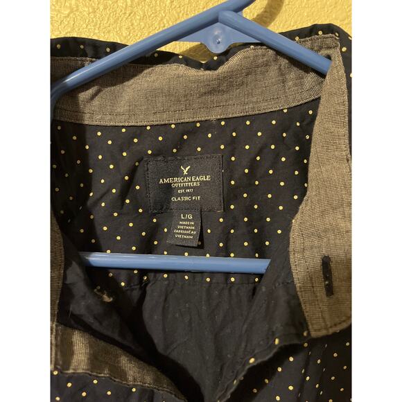 American Eagle Men's Classic Fit Navy Blue Dot Button Down - L - Picture 2 of 5